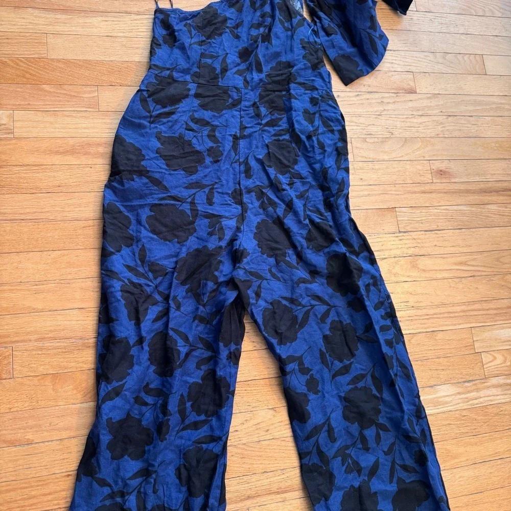 Kate Spade Target Blue Black Floral One Shoulder Bow Jumpsuit Size 14 NWT